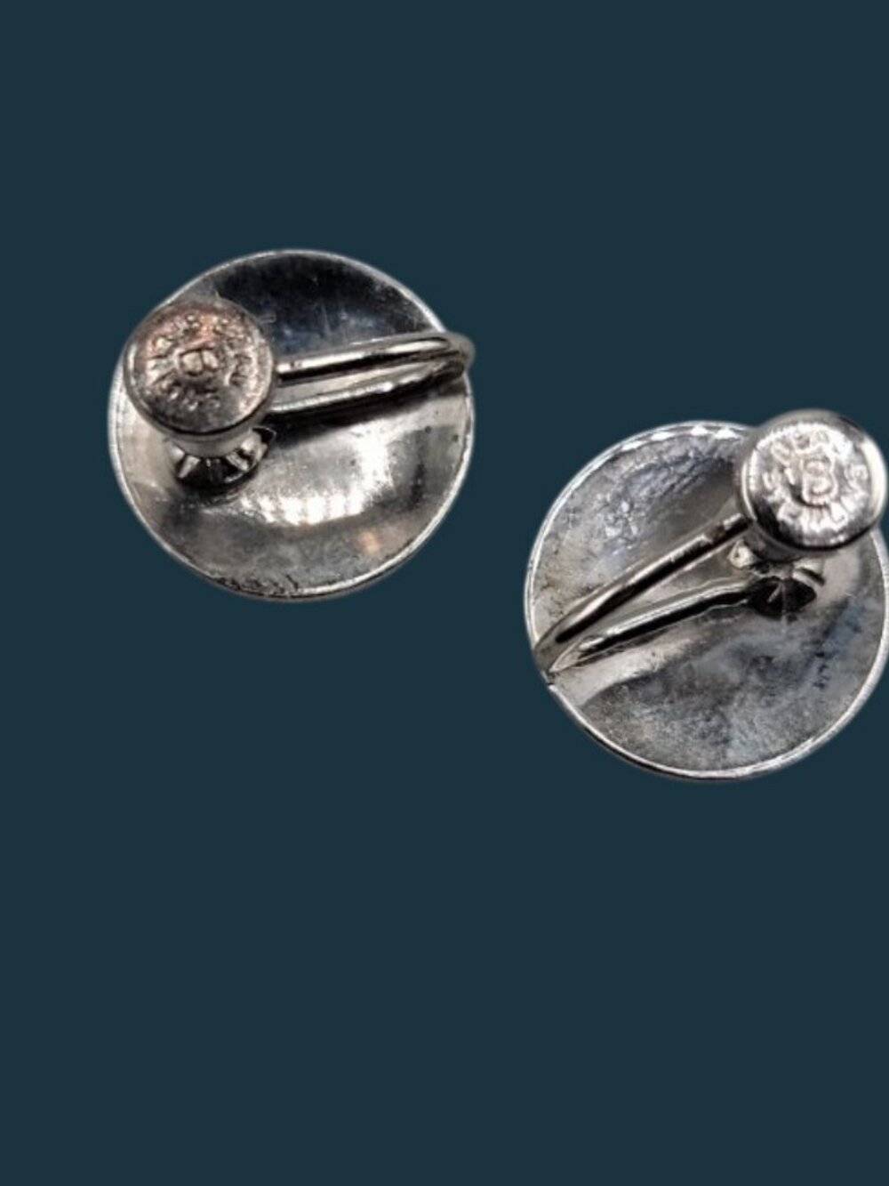 Vintage Beau Sterling Silver Circle Screw Back Earrings Signed 1950s 925 Casual - Picture 7 of 9